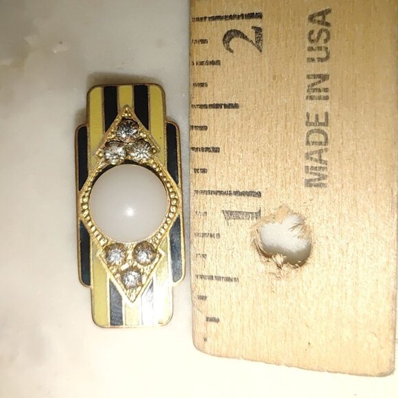 Vintage Art Deco Classic Clear Enamel Rhinestone Brooch Pin Green Black C Clasp - Picture 3 of 9